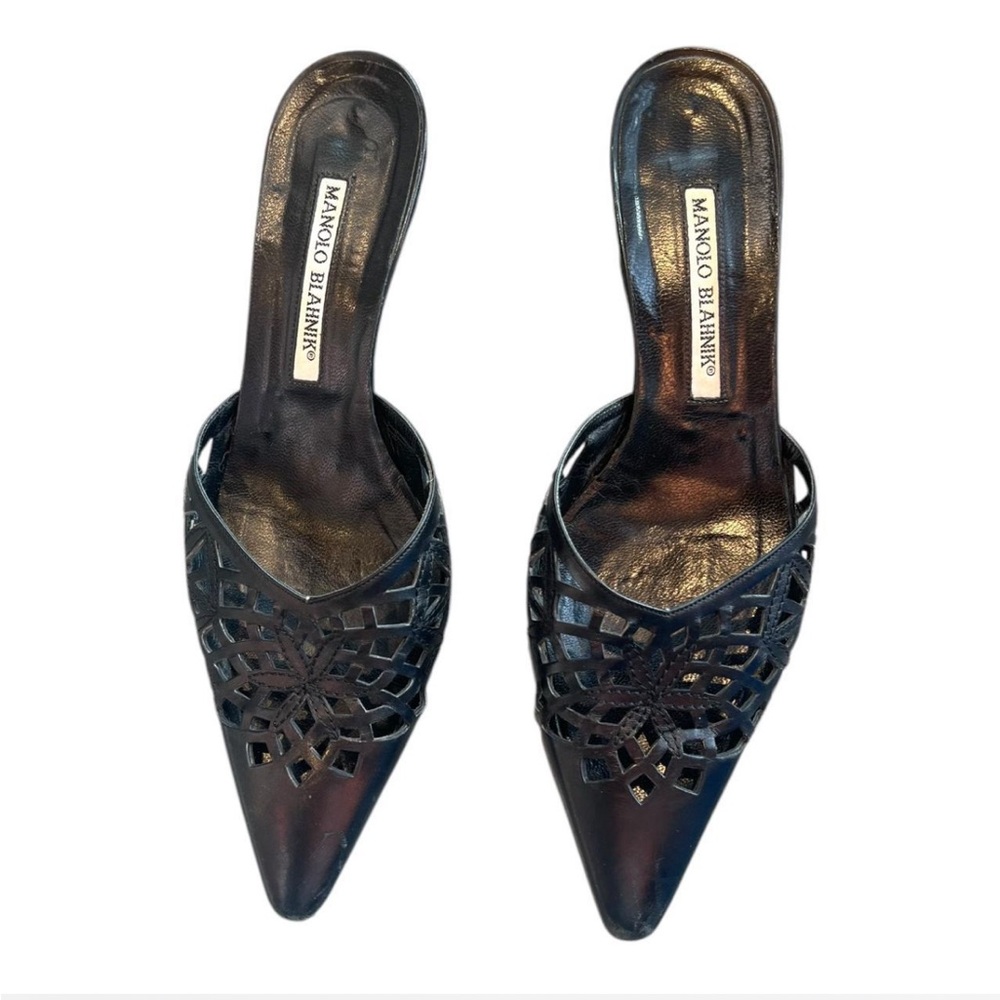 Manolo Blahnik Black Cutout Mules